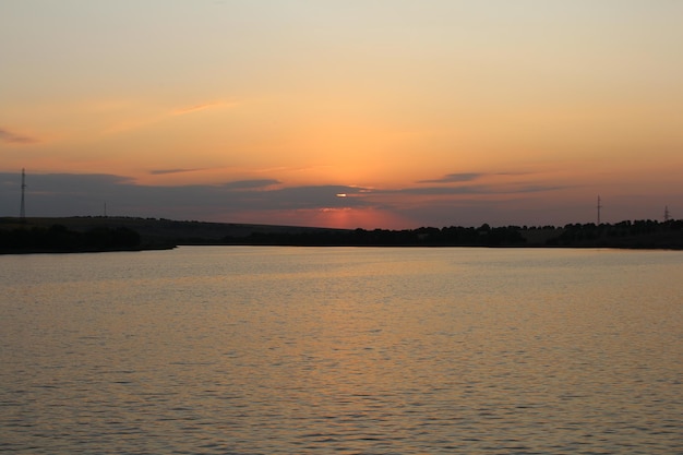 A sunset over a lake