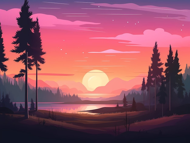 sunset landscape background vector blue sky flat vector Generated ai