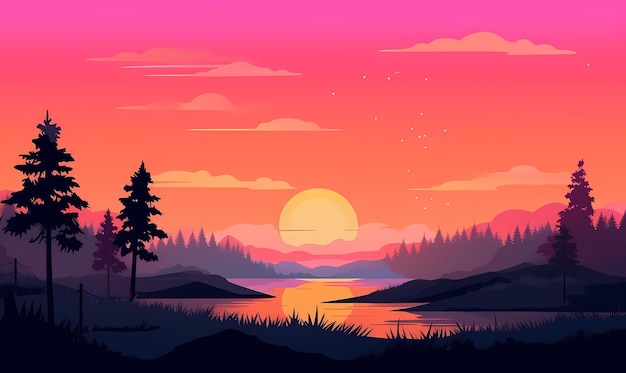 sunset landscape background vector blue sky flat vector Generated ai