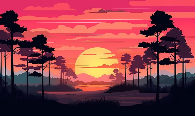 sunset landscape background vector blue sky flat vector Generated ai