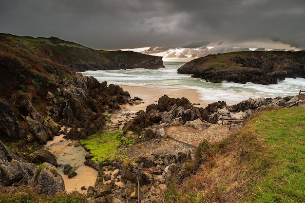 Sunset landscape from Cue beach. Asturias. Spain.