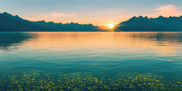 Sunset over a large lake