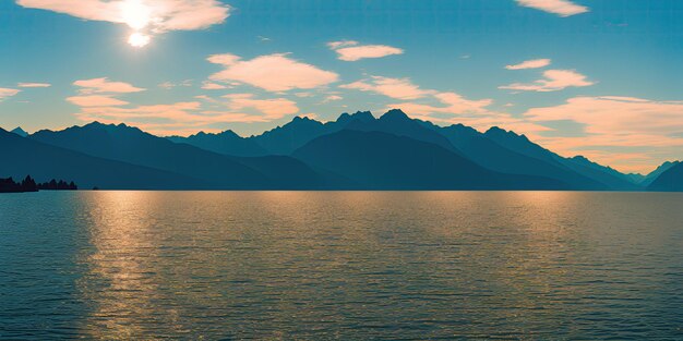 Sunset over a large lake