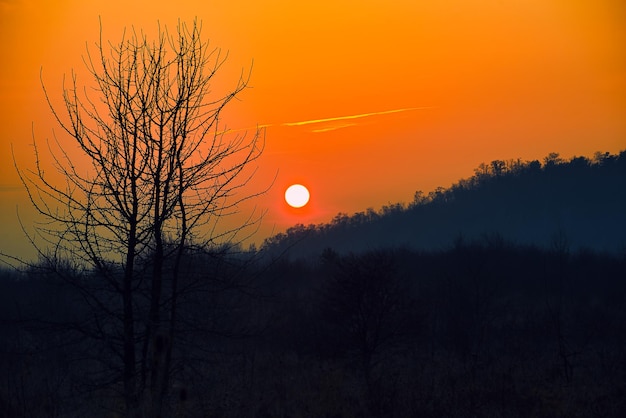 Sunset on late autumn hills