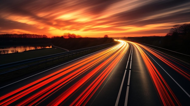 Sunset long exposure over a german highway
