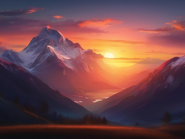 Sunset over the majestic mountain range a tranquil scene of beauty