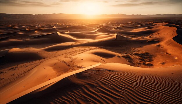 Sunset over majestic sand dunes in Africa generative AI