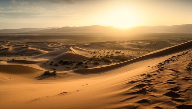 Sunset over majestic sand dunes in arid Africa extreme terrain generated by artificial intelligence