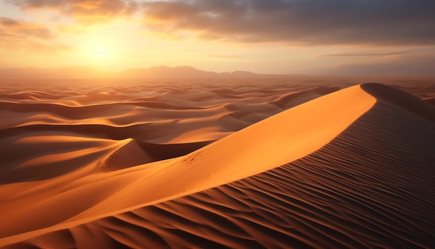 Photo sunset over the majestic sand dunes nature beauty generated by ai