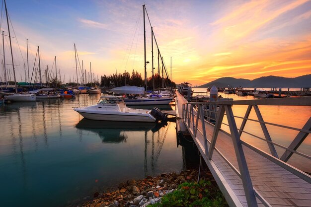 Photo sunset at marina island lumut perak