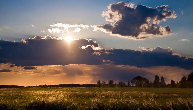 sunset over the meadow rural nature