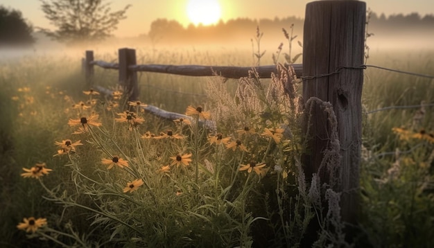 Sunset over meadow tranquil scene of natural beauty generated by AI