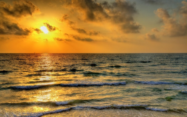 Sunset over the mediterranean sea off the coast of tel aviv israel