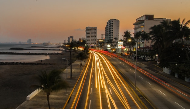 メキシコの観光地帯の夕日