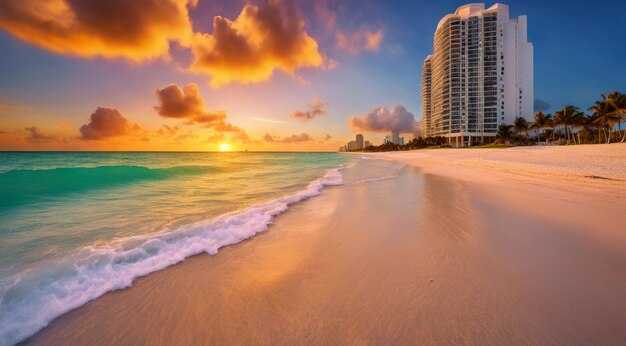 Foto il tramonto sulla spiaggia di miami la scena della spiaggia di miami la vista fantastica della spiaggia il tramonto sopra la spiaggia