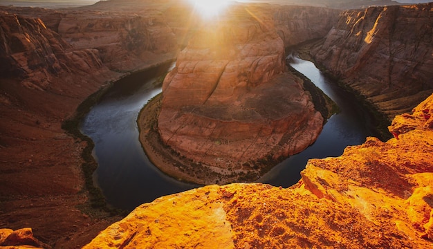 Sunset moment at Horseshoe bend Grand Canyon National Park Travel and adventure concept