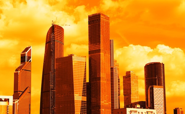 Sunset Moscow city business center backgroundhd