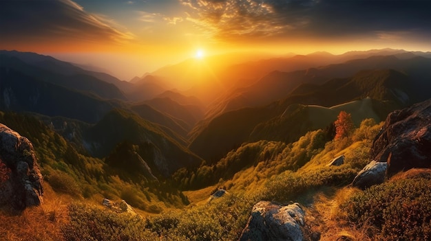 A sunset over a mountain background