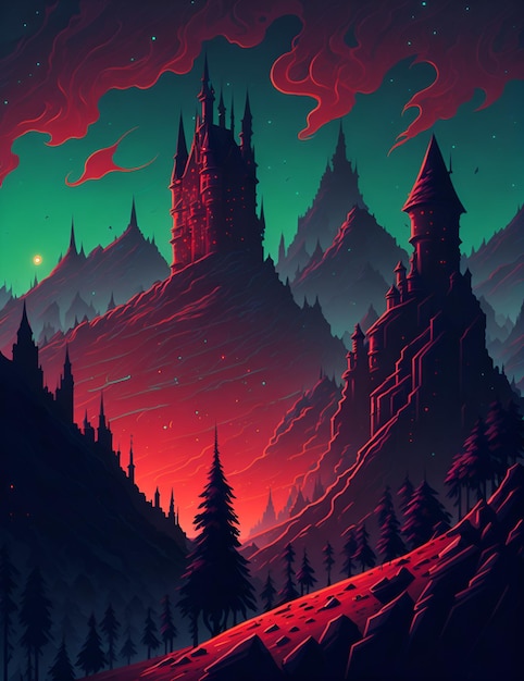 Sunset and Mountain in Fantasy World