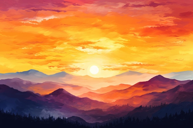 Photo a sunset over a mountain range