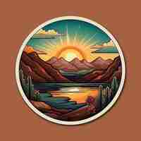 Photo sunset behind mountain in rocky area circular illustration colorful art