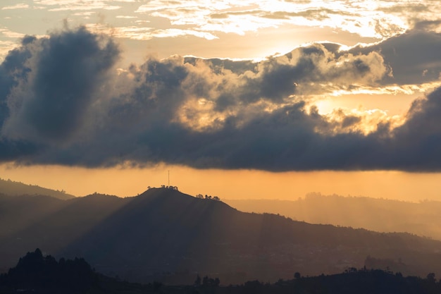 Sunset and mountains at Guatape in Antioquia Colombia