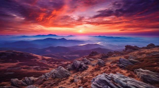 山の夕日 日の出の風景