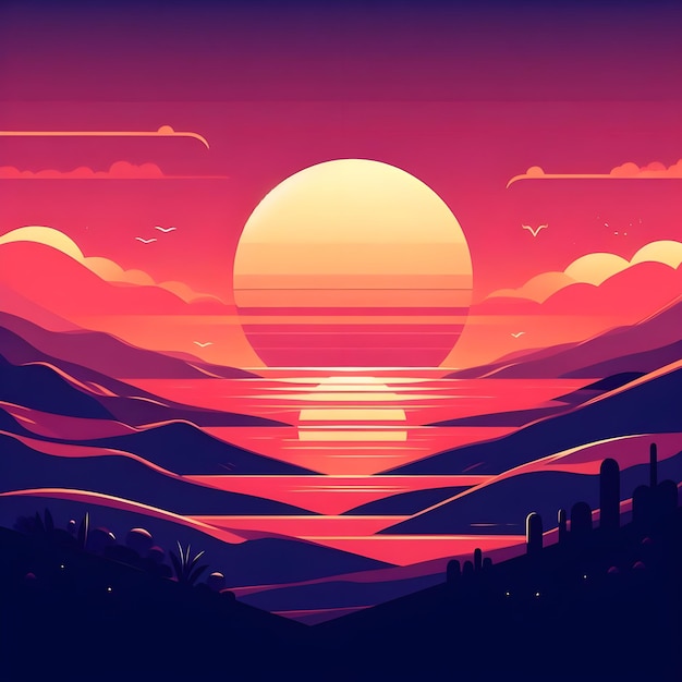 Photo sunset in the mountains vector illustration in a flat style