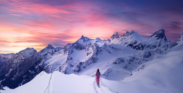 Photo sunset in the mountains wallpaper a swiss ski in the mountains in the style