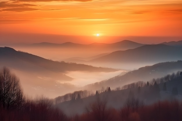 Sunset over the mountains wallpaper