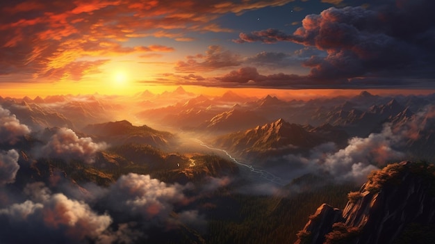 Sunset over the mountains wallpaper