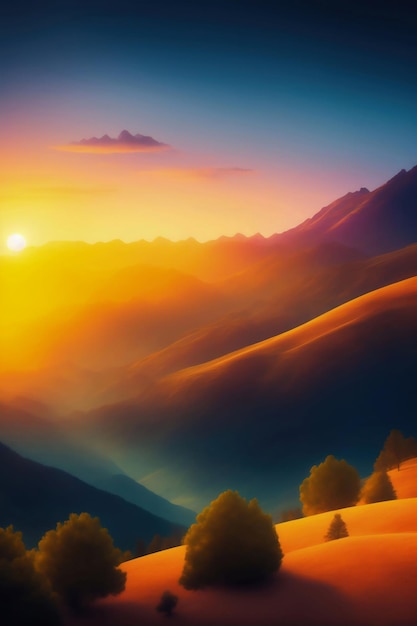 Sunset in the mountains wallpaper