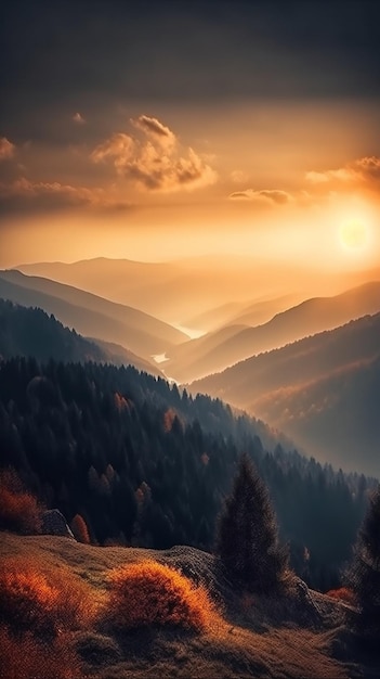 Sunset over the mountains wallpaper