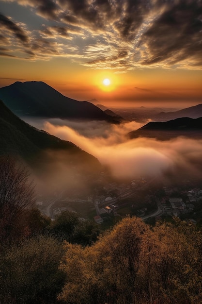 山の壁紙に沈む夕日