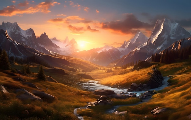 Sunset in the mountains wallpaper