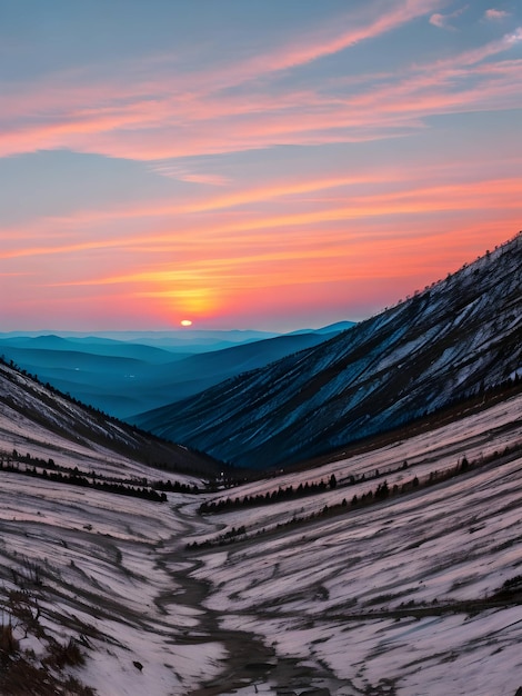 色鮮やかな山の夕日