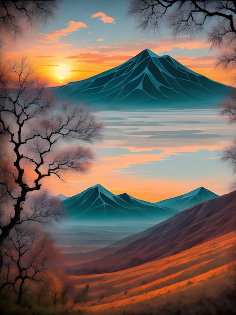 Sunset in the mountains with bright colors