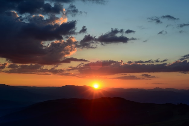 Sunset in mountains