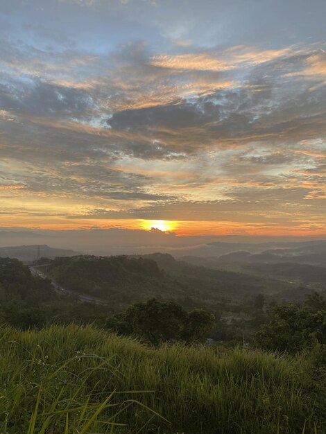 A sunset over the mountains