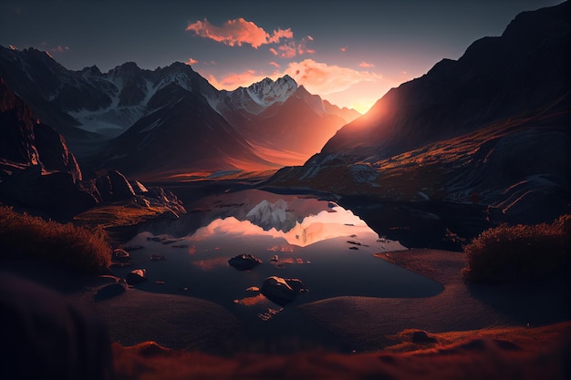 Photo sunset in the mountainsgenerative ai