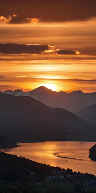 山脈の上の夕暮れ