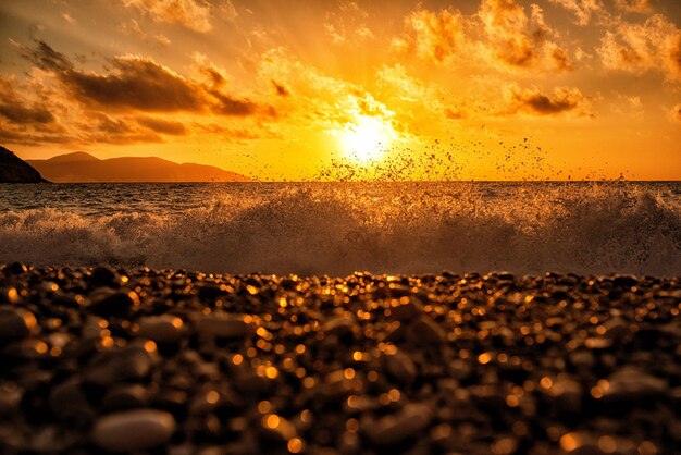 Sunset on myrtos beach kefalonia greece