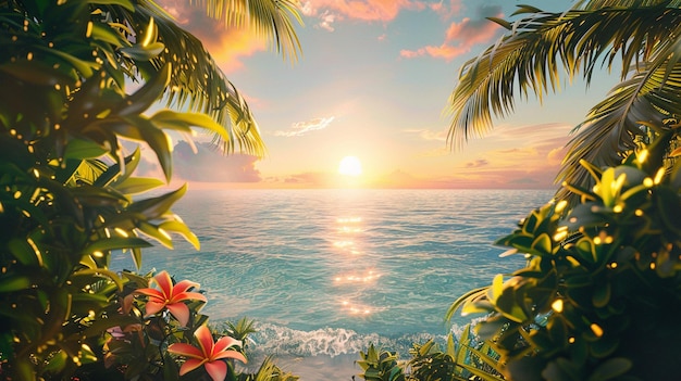 Sunset Over Ocean Painting Vibrant Sunlit Scenes Tropical