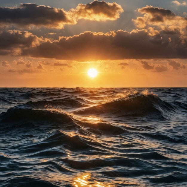 Foto il tramonto sopra le onde e le nuvole dell'oceano il tramonto sulle onde e le nubi dell' oceano