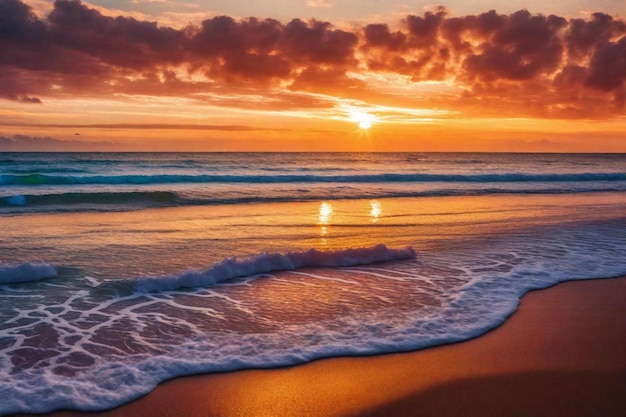 a sunset over the ocean with a boat on the water