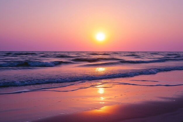 a sunset over the ocean with a pink sunset