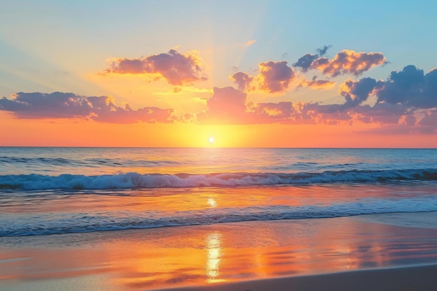 a sunset over the ocean with the sun setting behind the clouds