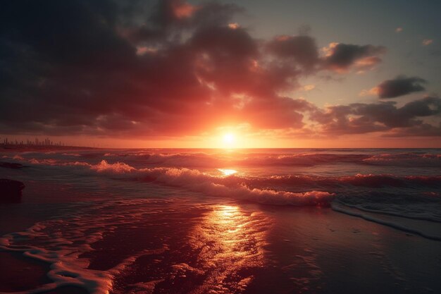 Закат над океаном с заходящим за ним солнцем