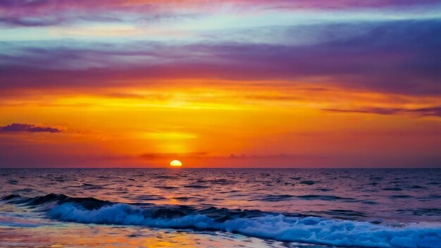 a sunset over the ocean with a sunset in the background