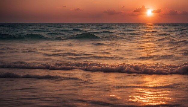 a sunset over the ocean with a sunset in the background